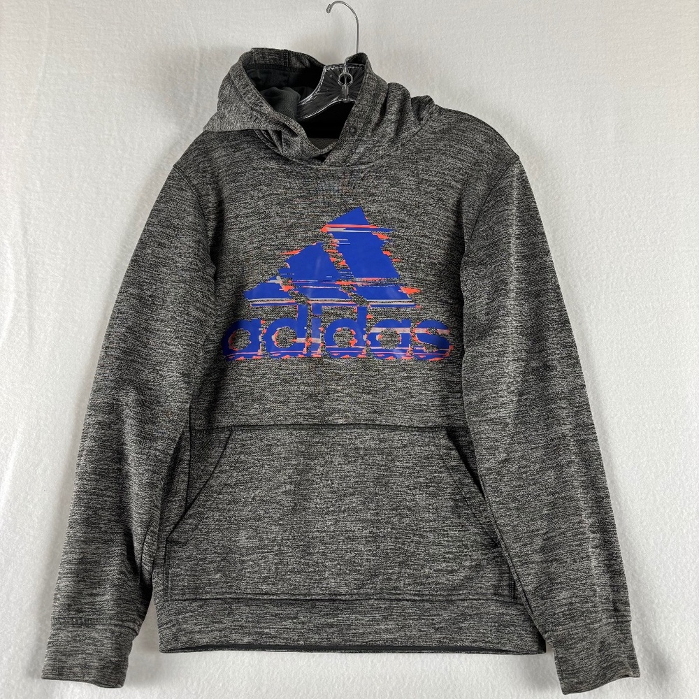 Adidas, Hoodie, Climawarm, Dark Gray, Logo Blue and Red, Retro, Size Men's S